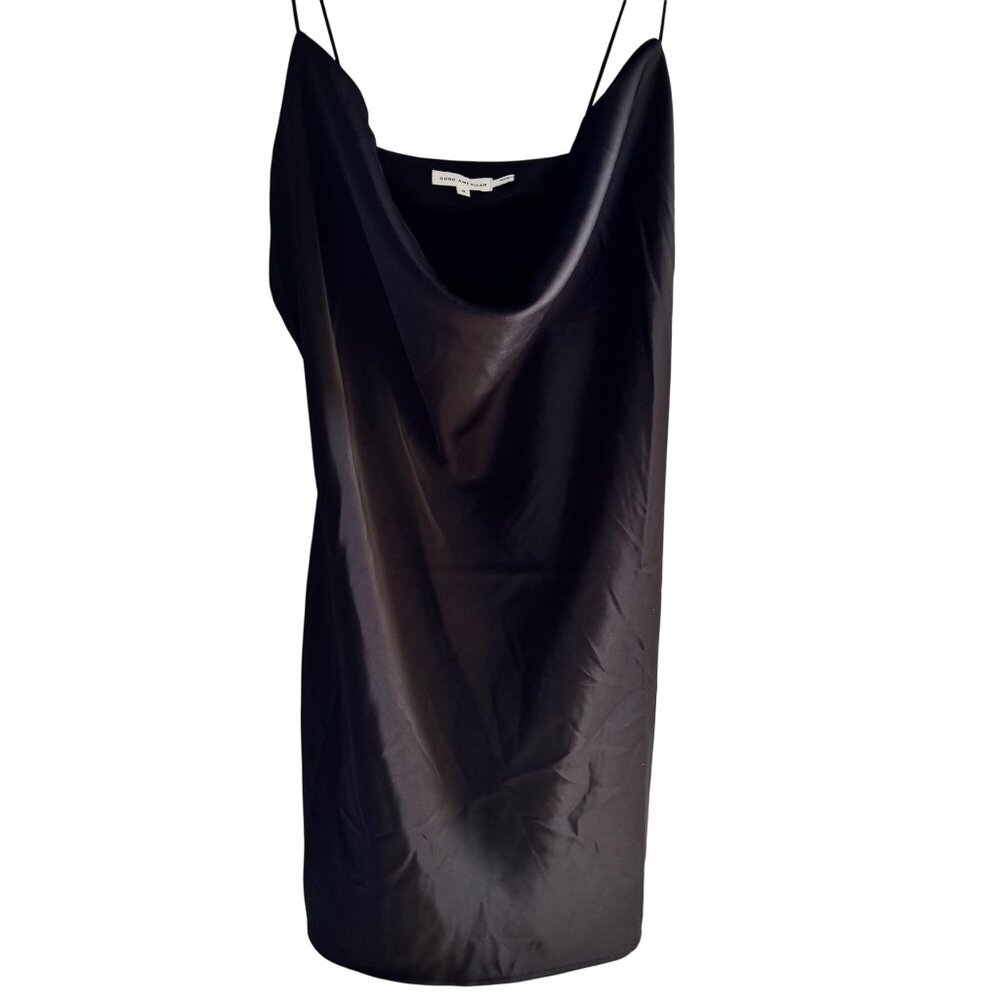 Good American Slip Dress Size 4 Black Cowl Neck Midi Adjustable Straps New Tags